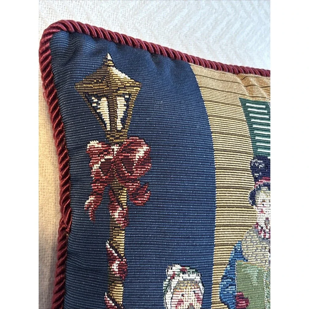 Riverdale Tapestry Throw Pillow Victorian Christmas Carolers Holiday Decor 12x12